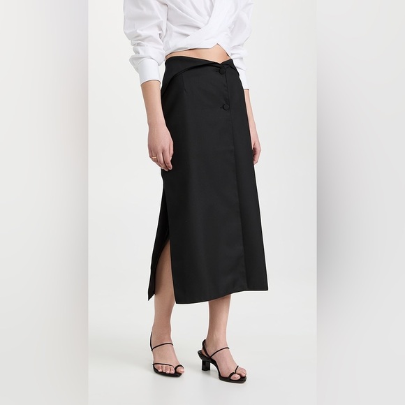 Like-new ROKH Black Flap Midi Skirt - Picture 2 of 12